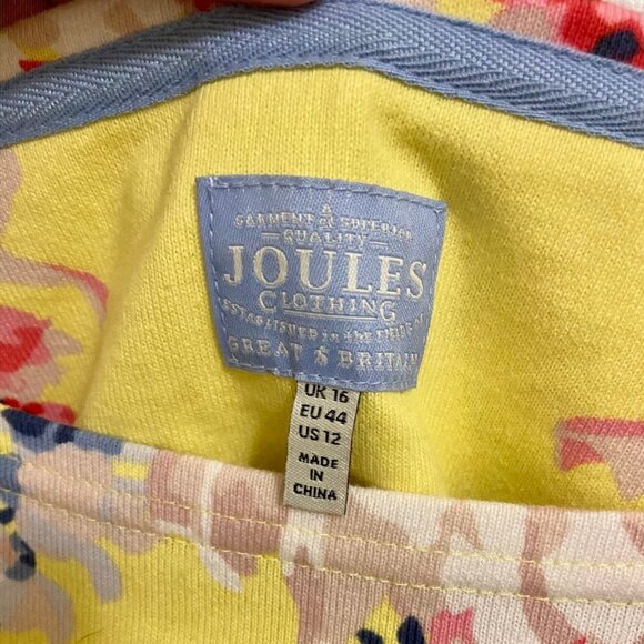 Joules Yellow Floral Blue Red Heavy Cotton Tunic Top Blouse sz US 12 - Picture 8 of 11